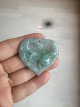 Load image into Gallery viewer, 100% Natural type A light green/white concentric hearts/pinky promise(执子之手,与子偕老) jadeite Jade pendant necklace AZ74