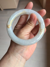 Load image into Gallery viewer, 56.5mm 100% Natural type A icy watery green/blue carved and golden-painted chubby round cut Jadeite Jade bangle PC75