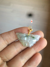 Load image into Gallery viewer, 100% Natural icy watery light green/white 3D Jadeite Jade butterfly pendant AF16