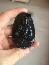 Load image into Gallery viewer, 100% Natural type A black jadeite jade(墨翠, mocui) Guanyin pendant BG31-3