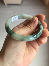 Load image into Gallery viewer, 53.6mm certified natural 100% natural Type A light green/white with green floating flowers jadeite jade bangle BP1-5003
