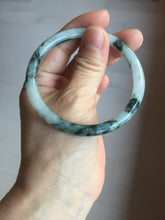 Load image into Gallery viewer, 55.4mm Certified Type A 100% Natural green/black/gray with dark green floating flowers slim round cut Jadeite bangle PD79-5746