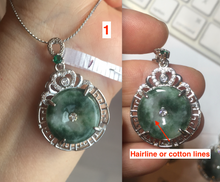Load image into Gallery viewer, Type A 100% Natural dark green with green floating flowers Jadeite Jade Safety Guardian Button donuts Pendant group X138