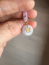 Load image into Gallery viewer, Type A 100% Natural light purple white Jadeite Jade Safety Guardian Button donuts Pendant group AU76