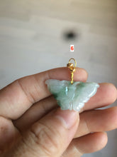 Load image into Gallery viewer, 100% Natural icy watery light green/white 3D Jadeite Jade butterfly pendant AF16