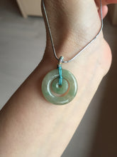 Load image into Gallery viewer, 24.8mm Type A 100% Natural oily light green/gray Jadeite Jade concentric circle safety Guardian ring Pendant (子母扣,同心环) AY96