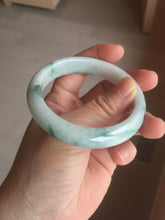 Load image into Gallery viewer, 54.6mm Certified Type A 100% Natural white/light green with grenn floating flowers Jadeite Jade bangle E154-2437
