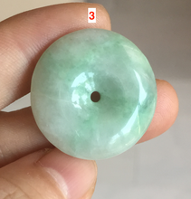 Load image into Gallery viewer, 23.5-27.7mm 100% Natural apple green/white jadeite Jade Safety Guardian Button(donut) Pendant group BK112
