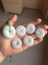 Load image into Gallery viewer, 27-34.5mm Type A 100% Natural green light brown Jadeite Jade Safety Guardian Button donuts Pendant group BL146