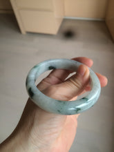 Load image into Gallery viewer, 56.6mm certified 100% natural Type A light green/white with green floating flowers oval jadeite jade bangle B91-1643