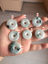 Load image into Gallery viewer, 23-26mm 100% Natural icy watery green/white with green floating flowers jadeite Jade Safety Guardian Button(donut) Pendant/worry stone AR98