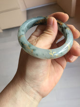 Load image into Gallery viewer, 54mm 100% Natural type A icy watery dark green with floating flowers and carved and golden-painted Jadeite Jade bangle PA172-8572