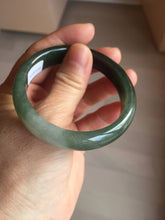 Load image into Gallery viewer, 55.5mm Certified Type A 100% Natural oily dark green(老油青)/gray Jadeite bangle BG230-0389