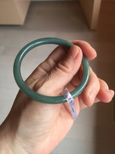 Load image into Gallery viewer, 55.5mm Certified Type A 100% Natural light green/blue/gray with black floating fowers Guatemala slim round cut Jadeite bangle BP215-(3790)