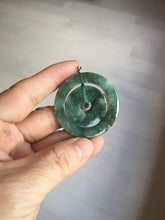 Load image into Gallery viewer, 41.2mm Type A 100% Natural icy dark green/gray Jadeite Jade safety Guardian donut Pendant PB195-3
