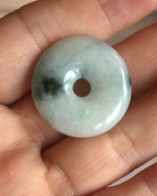 Load image into Gallery viewer, 24-25mm 100% Natural icy watery green/white with dark green floating flowers jadeite Jade Safety Guardian Button(donut) Pendant/worry stone group H153