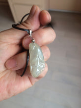 Load image into Gallery viewer, 100% natural icy watery white/dark green Magnolia flower jadeite jade pendant AF86