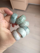 Load image into Gallery viewer, 100% natural type A light green white purple broad jadeite jade band ring thumb ring Pb53