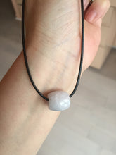 Load image into Gallery viewer, Type A 100% Natural white/light purple olive shape Jadeite Jade LuluTong (Every road is smooth) bead pendant BK108