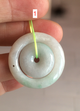 Load image into Gallery viewer, 28.5mm Type A 100% Natural light green Jadeite Jade concentric circle safety Guardian ring Pendant (子母扣,同心环) AC84