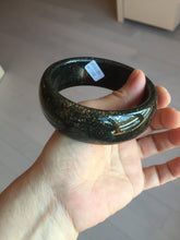 Load image into Gallery viewer, 61mm 100% Natural dark green/black meteorite Stellar Night sky broad style nephrite Jade bangle HF92-1032