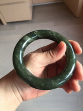 Load image into Gallery viewer, 59mm certified 100% Natural dark green/gray/black chubby round cut nephrite Jade bangle HF86-0209