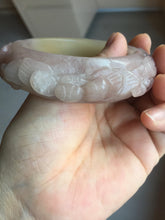 Load image into Gallery viewer, 55mm 100% natural pink yellow carved Peony and money jars Quartzite (Shetaicui jade) bangle SY103