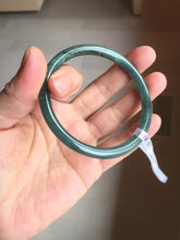 Load image into Gallery viewer, 57mm Certified Type A 100% Natural light green/blue/gray with black floating flowers Guatemala slim round cut Jadeite bangle BP213-1018