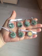 Load image into Gallery viewer, Type A 100% Natural dark green with green floating flowers Jadeite Jade Safety Guardian Button donuts Pendant group X138
