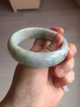 Load image into Gallery viewer, 56.5mm certificated Type A 100% Natural sunny green/purple/yellow  Monet’s Water Lilies Jade bangle E62-1029