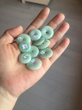 Load image into Gallery viewer, 18-23.5mm Type A 100% Natural light green sunny green white Jadeite Jade Safety Guardian Button donuts Pendant group AA67