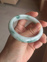 Load image into Gallery viewer, 54.6mm Certified Type A 100% Natural white/light green with grenn floating flowers Jadeite Jade bangle E154-2437