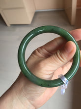 Load image into Gallery viewer, 59mm certified 100% Natural dark green black (碧玉) round cut nephrite Jade bangle HT107-1580