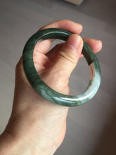 Load image into Gallery viewer, 57.5mm Certified Type A 100% Natural oily dark green(老油青)/gray Jadeite bangle BG228-0397
