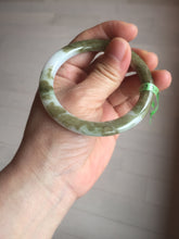 Load image into Gallery viewer, 53.6mm 100% natural Type A brown green white flat round cut jadeite jade bangle F58-7010