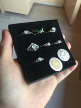 Load image into Gallery viewer, 100% natural type A sunny green white clear four-prong jadeite jade ring group PC7
