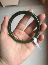 Load image into Gallery viewer, 62mm certified 100% Natural dark green black (碧玉) slim round cut nephrite Jade bangle HT108-0138