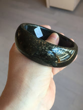 Load image into Gallery viewer, 61mm 100% Natural dark green/black meteorite Stellar Night sky broad style nephrite Jade bangle HF92-1032