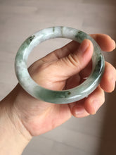 Load image into Gallery viewer, 58.5mm certified type A 100% Natural oily light green/white chubby round cut Jadeite Jade bangle BM20-2798