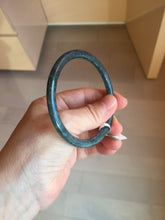 Load image into Gallery viewer, 58.5mm Certified Type A 100% Natural dark green/blue/gray with flying snow Guatemala slim round cut Jadeite bangle BG205-8825