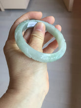 Load image into Gallery viewer, 55.5mm Certified Type A 100% Natural light green with carved Ancient Coin, Auspicious Cloud, and Lingzhi Jadeite Jade bangle PA75-6260