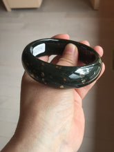 Load image into Gallery viewer, 57.5mm 100% Natural dark green/black meteorite Stellar Night sky broad style nephrite Jade bangle HF109-0066