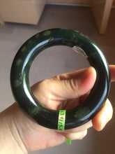 Load image into Gallery viewer, 57.9mm Certified 100% Natural dark green with light green fern frost chubby round cut nephrite Jade bangle HT102-0801