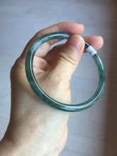Load image into Gallery viewer, 59.5mm Certified Type A 100% Natural dark green/blue/gray with flying snow Guatemala slim round cut Jadeite bangle PD63-3387