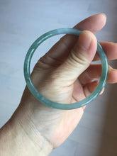 Load image into Gallery viewer, 59mm Certified Type A 100% Natural light green/blue/gray with flying snow Guatemala slim round cut Jadeite bangle PD64-1482