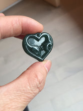 Load image into Gallery viewer, 100% Natural type A dark green/blue/black heart pinky promise(执子之手,与子偕老) Guatemala jadeite Jade pendant AX143
