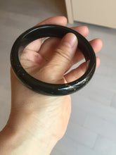 Load image into Gallery viewer, 60.4mm 100% Natural dark green/black meteorite Stellar Night sky broad style nephrite Jade bangle HF117-1025