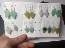Load image into Gallery viewer, 100% natural type A white sunny green jadeite jade leaf earring PC25-1
