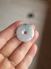 Load image into Gallery viewer, 26.2/5.5mm 100% Natural icy watery green/white with green floating flowers jadeite Jade Safety Guardian Button(donut) Pendant/worry stone BF47