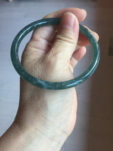 Load image into Gallery viewer, 60.5mm Certified Type A 100% Natural dark green/blue/gray with flying snow Guatemala slim round cut Jadeite bangle PD58-3376